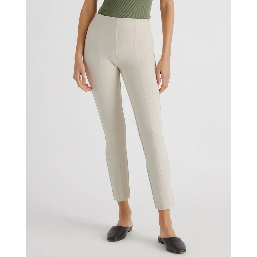 Quince Ecru Ultra-Stretch Ponte Pintuck Ankle Pants M Pull On Trouser Minimalist
